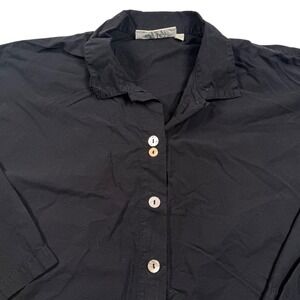 Eleven Stitch Design Button Down Shirt Womens S Black Cotton Tencel Lagenlook
